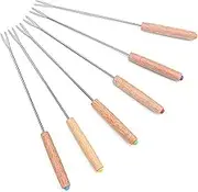6pcs Fondue Fork Multifunctional Stainless Steel Wooden Handle Fondue Fork for Fruit Cheese Fondue Chocolate Fountain