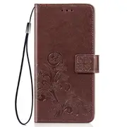 For iPhone 11 Case, Four Leaf Clover PU Leather Wallet Cover, Brown