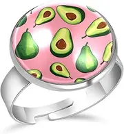 [FVQL] Adjustable Ring for Girls, avocado pattern fruits seamless, 0.67inch/1.7cm, Glass, glass