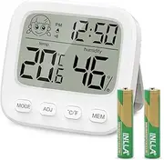 AMIR Digital Hygrometer Thermometer Indoor, Room Thermometer and Humidity Gauge with Temperature Humidity Monitor, Clock, ℃/℉ Function, 12/24H, Date, for Home, Garage, Greenhouse