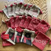 19 Pcs Lot Christmas Burlap Bags Small Gift Bags Jute Bags Drawstring Printed
