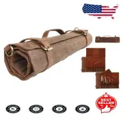 Light Brown Chef Knife Holder - Luxury Leather Roll for Travel & Storage