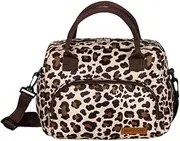 Lunch Box for Women Leopard Print Lunch Tote Bag Reusable Insulated Cooler with Detachable Strap Lunch Container for Work/Travel/Office