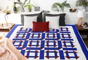 Traditional Red, Blue & White Patchwork Churn Dash FINISHED QUILT - Masculine