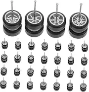 1/64 Scale Car Wheel Kit Modified Tire Set for Toy Cars Alloy Hub Unique Design Black