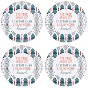 4x Splosh Christmas Heart Ceramic/Cork Coaster Mat/Pad Round 10.5cm Green/WHT