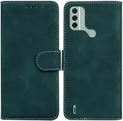 [SATURCASE] Case for Nokia C31, Comfortable Touch PU Leather Flip Dual Magnet Wallet Stand Card Slots Protective Cover for Nokia C31 (Green)