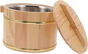 WEKAMOS Household Rice Container Wooden Bucket Storage Box Lid Food Storage Stainless Steel Round Steaming Container Natural Material Nutritious Fragrant