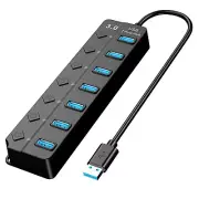 USB 3.0 Hub 7 Port On/Off Switch High Speed Splitter AC Adapter Cable PC Laptop