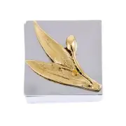 Desk Decorative Box, Handmade of Solid Aluminum & Brass, Olive Branch Design