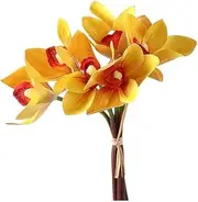 Simulated Cymbidium Orchid 6 Bundles, Hand-Feel Living Room Decorations, Fake Flowers, Plastic Flower Arrangements (Color : Yellow)