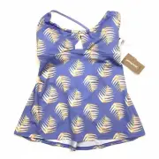 Patagonia Glassy Dawn Tankini Swim Top Purple Leaf Print Sporty Swimsuit Size S