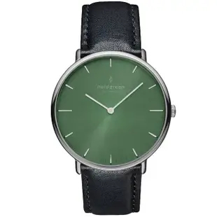 【Nordgreen】ND手錶 Native 本真 40mm 月光銀殼×橄欖綠面 極夜黑真皮錶帶(NR40SILEBLOG)