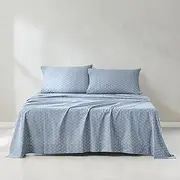 [Lush Decor] Freesia Cotton Sheet Set 4 Piece Set Full Blue - Floral Sheets - Blue Bed Sheets - Dorm Decor - Teen Bedding - Vintage Coquette Style