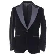 Canali Black Velvet Tuxedo with Flannel Wool Details 40R (Eu 50) NWT Suit