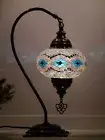 Turkish Mosaic Lights 100% Authentic White Aqua Handmade Bedside Table Lamps