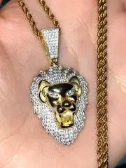 Men's Solid Real 925 Sterling Silver Religious Lion King Pendant Rope Chain