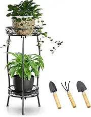 Metal Plant Stand with 3 Small Garden Tool,Plant Shelf 2 Tier,Plant Stand Indoor,Corner Plant Stand for Planter Corner Garden Balcony Patio