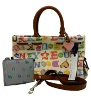 Dooney & Bourke Leather Multi Tote Bag Doodle Graffiti Monogram Purse & Wallet