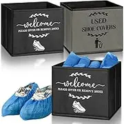Singhoow 2 Pcs Shoe Cover Boxes Dispenser Foldable Storage Bins with Used Shoe Covers and Welcome Please or Remove Sign for Open House Supplies(Dark Gray, Black)