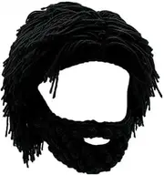 [Flyou] YEKEYI Wig Beard Hats Handmade Knit Warm Winter Caps Ski Funny Mask Beanie for Men Women YEKEYI Black, Black, One Size