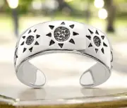 925 Sterling Silver 6mm Antiqued Etched Sunshine Adjustable Toe Ring - Artisan