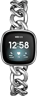 Cool Women Chain Metal Smartwatch Bands Compatible for Fitbit Sense/Fitbit Versa 3 Bands for Dressy Women, Metal Wristband Strap for Fitbit Sense 2/Versa 4