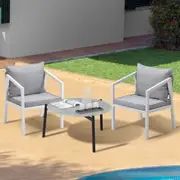 Livsip 3PCS Outdoor Patio Setting Furniture Lounge Set Grey 70cm Coffee Table