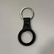 AirTag TPU Case Holder (Leather Finish) With Metal Keychain- Black