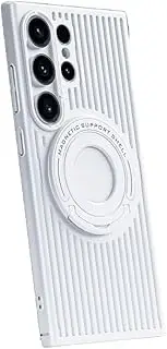 [Jarttarn] Case Compatible with Samsung Galaxy S24 Ultra, Built-in Ring Stand [Support Wireless Charging] PC Magnetic Suction Heat Dissipation & Anti-Drop Cover (White)