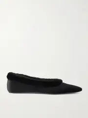 [TOTEME] TOTEME - Shearling-trimmed Velvet Ballet Flats - Black - IT40 IT 40 Black