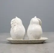 Anthropologie Salt Pepper Shakers Pears with Tray Off White Stoneware Fruit