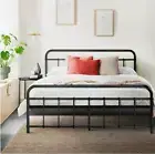 Double Bed Frame Metal Bed Frame Enhanced Metal Tube Slat Country-Style Black