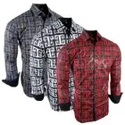 Mens Designer Shirt Italian Bronze Foil Stripe Overlay Stretch Slim Fit No-Tuck
