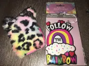 Claire’s Rainbow Leopard Plush Kitty Mini Backpack Purse Keychain Bag Clip Lot
