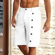 Men's Shorts Linen Shorts Summer Shorts Beach Shorts Button Up Pocket Plain Comfort Breathable Short Vacation Holiday Beach Hawaiian Boho White Sky Blue