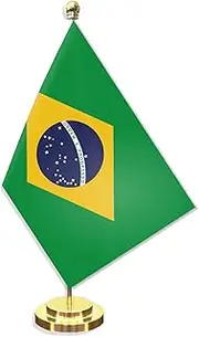 Brazil Desk Small Flag Set,5×8 Inch Mini Brazilian Desktop Banner,12" Metal Solid Pole Decor,Tiny Digital Printed Polyester Banner With Golden Base