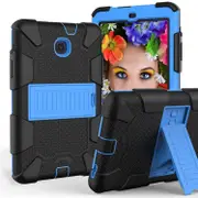 Silicone+PC Case 3-Layer Anti-fall Protective Cover Tablet Stand For Samsung Galaxy Tab A 8 inch T387(2018)-6black blue