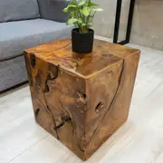 [MANGO TREES] "Harris" Inlayed Solid Teak Wood Stool/Side Table/Plant Stand 40cm