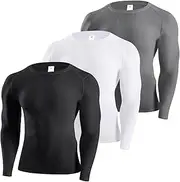 [SPVISE] 3 Pack Men's Compression Shirts Long Sleeve Athletic Muscle Support Workout Tops for Football Undershirt Base Layer
