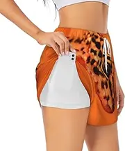 [JEJEA] Leopard Little Gecko Print Summer High-Waisted Athletic Shorts Women's Running Workout Shorts, Ideal for Gym Yoga Casual