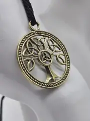 Mens Slavic Statement Tree of Life Design Antique Gold Pendant Necklace 46-3