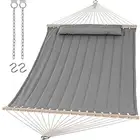 Portable Double Hammock with Hardwood Spreader Bar, Extra Large Light Gray