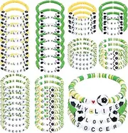 yesaior 48pcs 48pcs Soccer Heishi Charm Bracelet for Girls Stackable Colorful clay bead Stretch Bracelets Soccer Team Gifts for Adults Sport Birthday Party Favor, 9.84 x 5.12 x 0.63 inches, acrylic