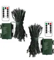[2 Pack] Battery Operated Lights 16Ft Green Wire 50 LED Fairy String COOL WHITE