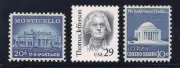 THOMAS JEFFERSON + MONTICELLO + MEMORIAL - SET OF 3 U.S. STAMPS - MINT CONDITION