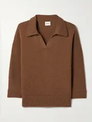 [KHAITE] KHAITE - Herve Cashmere Polo Sweater - Tan - x large x large Brown