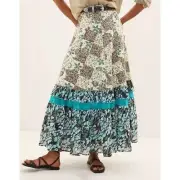 Anthropologie Raga Floral Patchwork Ruffle Tiered Maxi Skirt Size XS