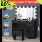 ALFORDSON Dressing Table Stool Set Makeup Mirror Desk 12 LED Bulbs Black