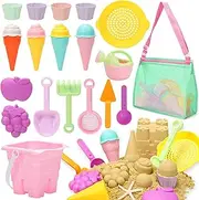Tagitary Beach Sand Toys for Kids, Beach Toys 23PCS Set with Ice Cream Cake Sand Molds, Mesh Beach Bag, Bucket, Watering Can, Shovel, Rake - Ideal for Toddler Sandbox, Outdoor Play and Beach Travel